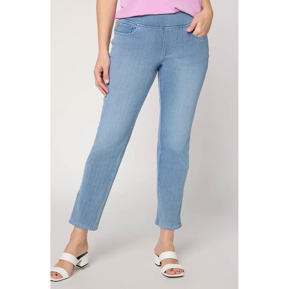 Belle By Kim Gravel Women Light Pull On Straight Leg Denim Jeans Stretch 16P